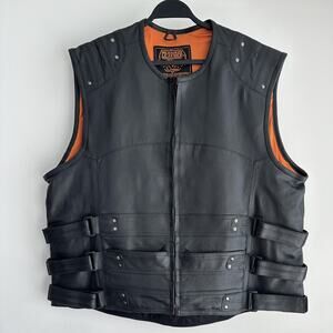 Milwaukee Leather Vest Mens 3XL Black Motorcycle Biker Tactical Rider Club